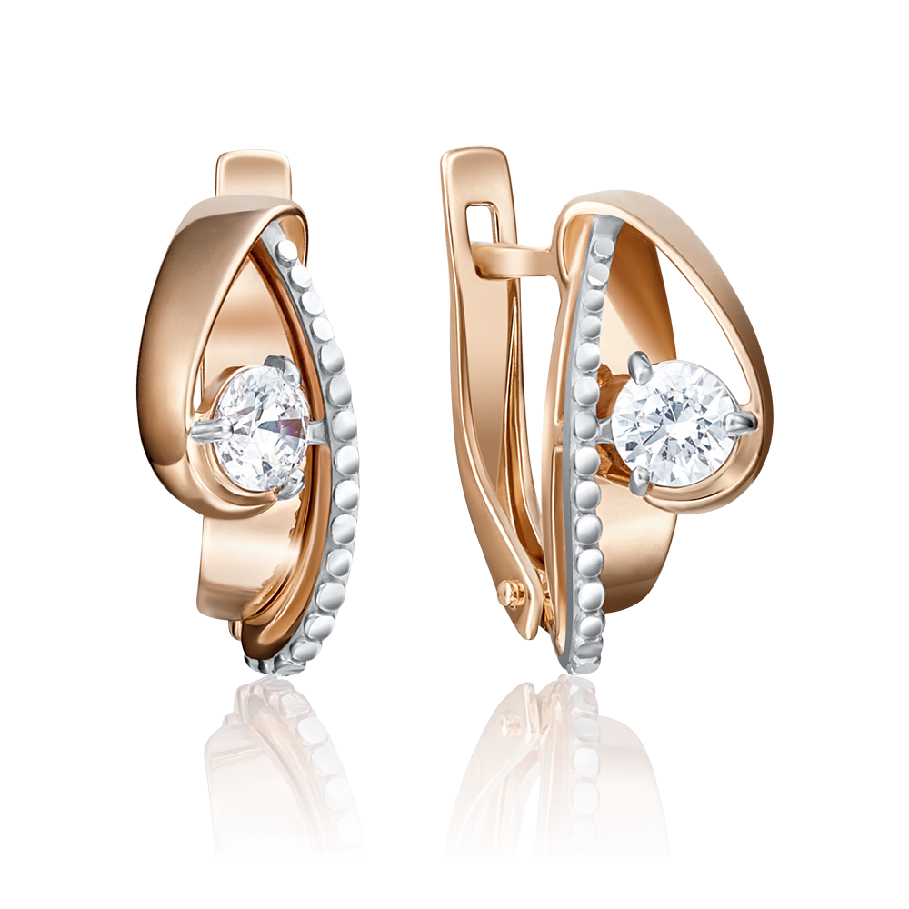 Серьги с английским замком из красного золота с бриллиантом 02-4203-00-101-1110-30