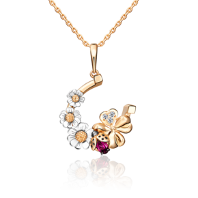 Подвеска «Драгоценный сад» (пожелание удачи) из комбинированного золота с гранатом, натуральными топазами white и эмалью 03-3217-00-264-1111-75