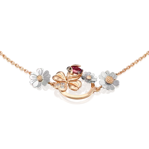 Браслет «Драгоценный сад» (пожелание удачи) из комбинированного золота с гранатом, натуральными топазами white и эмалью 05-0655-00-264-1111-76