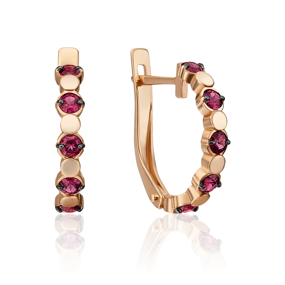 Серьги с английским замком из красного золота с гранатами 02-4518-00-204-1110-57