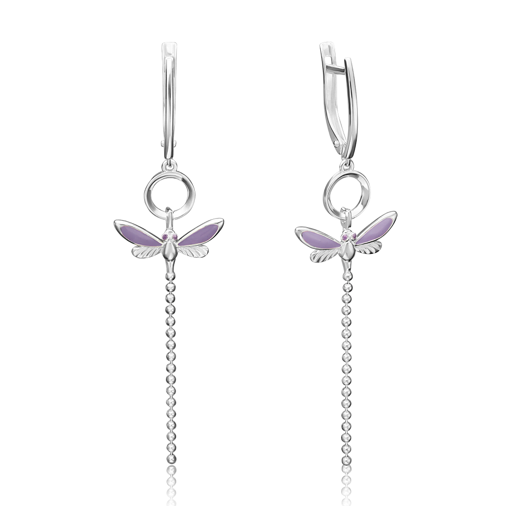 Серьги «Стрекозы» с английским замком из серебра с эмалью 02-4642-00-000-0200-71