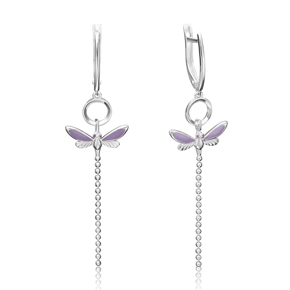 Серьги «Стрекозы» с английским замком из серебра с эмалью 02-4642-00-000-0200-71