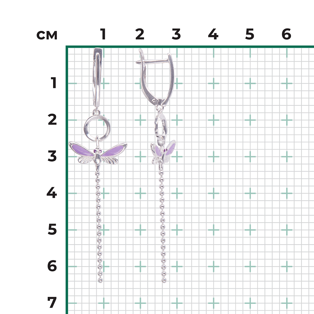 Серьги «Стрекозы» с английским замком из серебра с эмалью 02-4642-00-000-0200-71