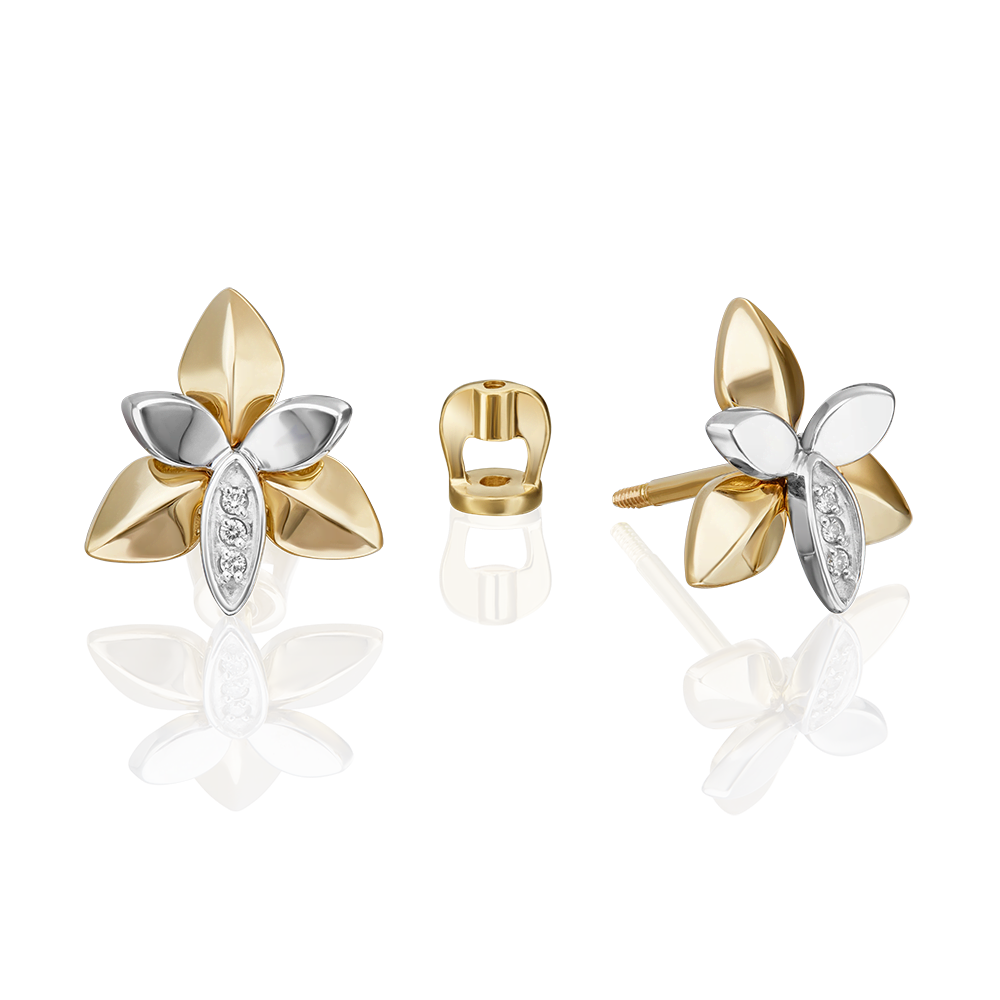 Серьги-пусеты из комбинированного золота с бриллиантами 02-4993-00-101-1121