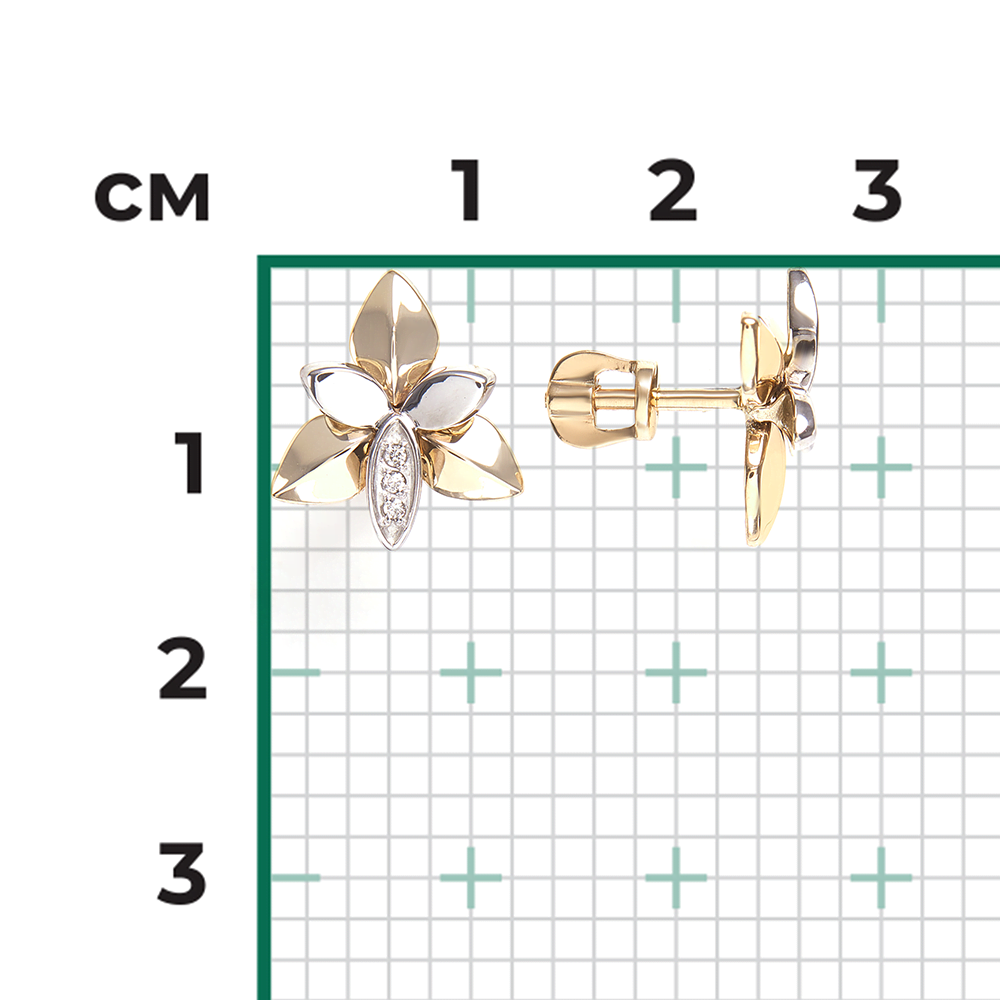 Серьги-пусеты из комбинированного золота с бриллиантами 02-4993-00-101-1121