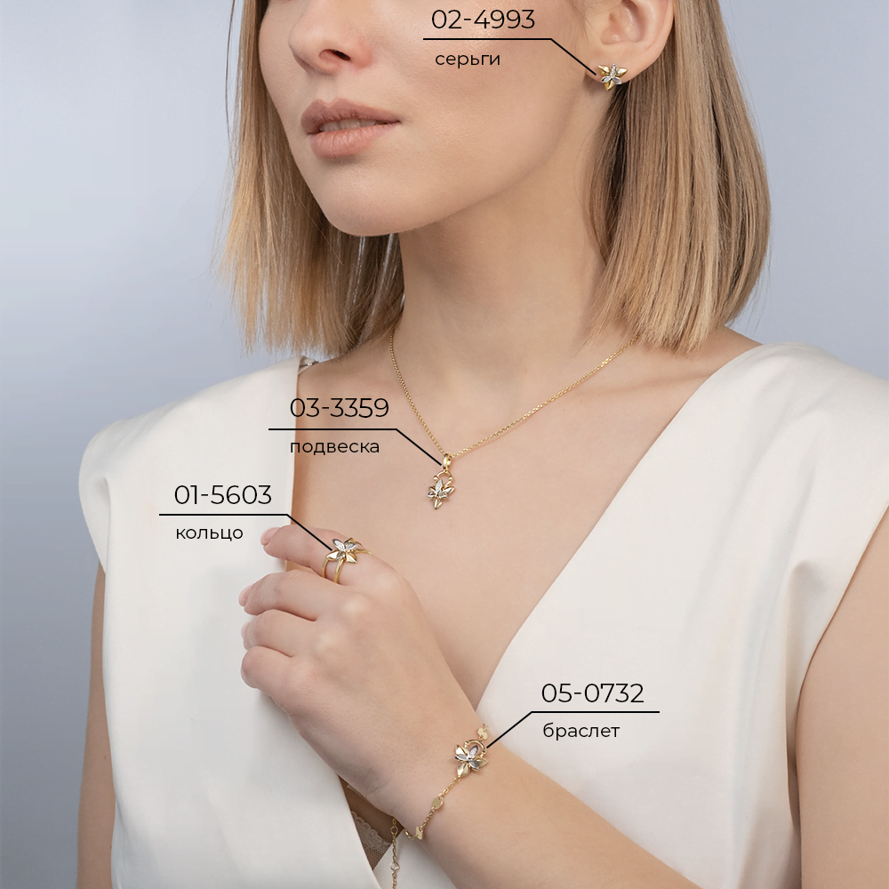 Серьги-пусеты из комбинированного золота с бриллиантами 02-4993-00-101-1121