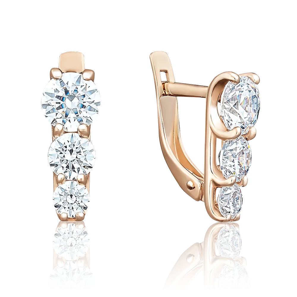 Серьги с английским замком из красного золота с фианитами 02-2804-00-501-1110-38
