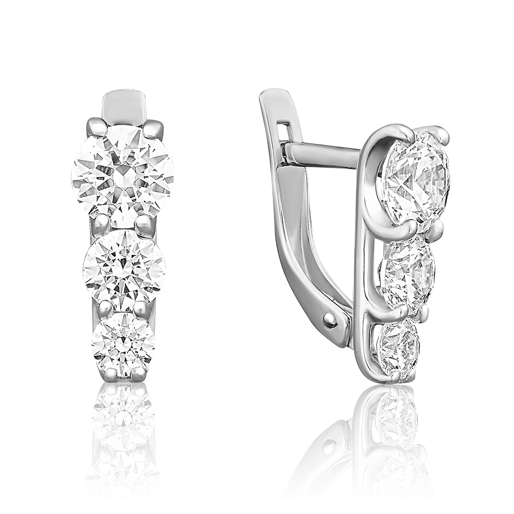Серьги с английским замком из белого золота с фианитами 02-2805-00-501-1120-38