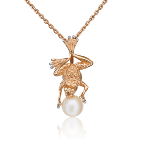 Подвеска «Лягушка» из красного золота с жемчугом культивированным 03-3026-00-301-1110-31