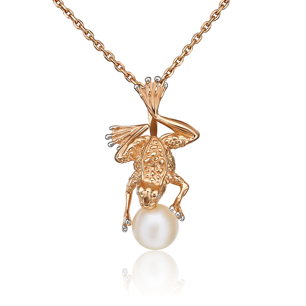 Подвеска «Лягушка» из красного золота с жемчугом культивированным 03-3026-00-301-1110-31