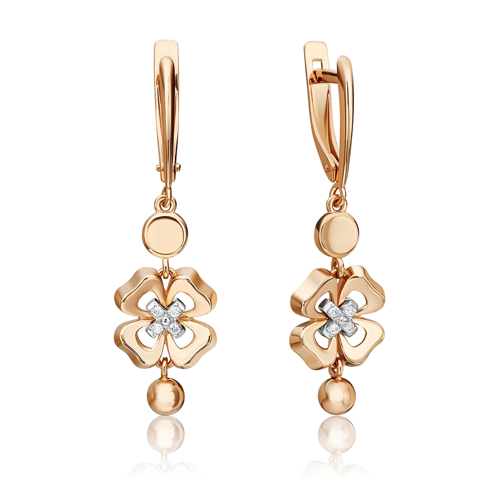 Серьги «Клевер. Незабываемые моменты» с английским замком из комбинированного золота с бриллиантами 02-4815-00-101-1111
