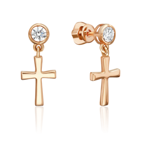 Серьги-пусеты из красного золота с фианитом 02-5649-00-401-1110