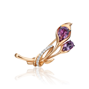 Брошь «Цветок» из красного золота с аметистами и натуральными топазами white 04-0239-00-225-1110-57