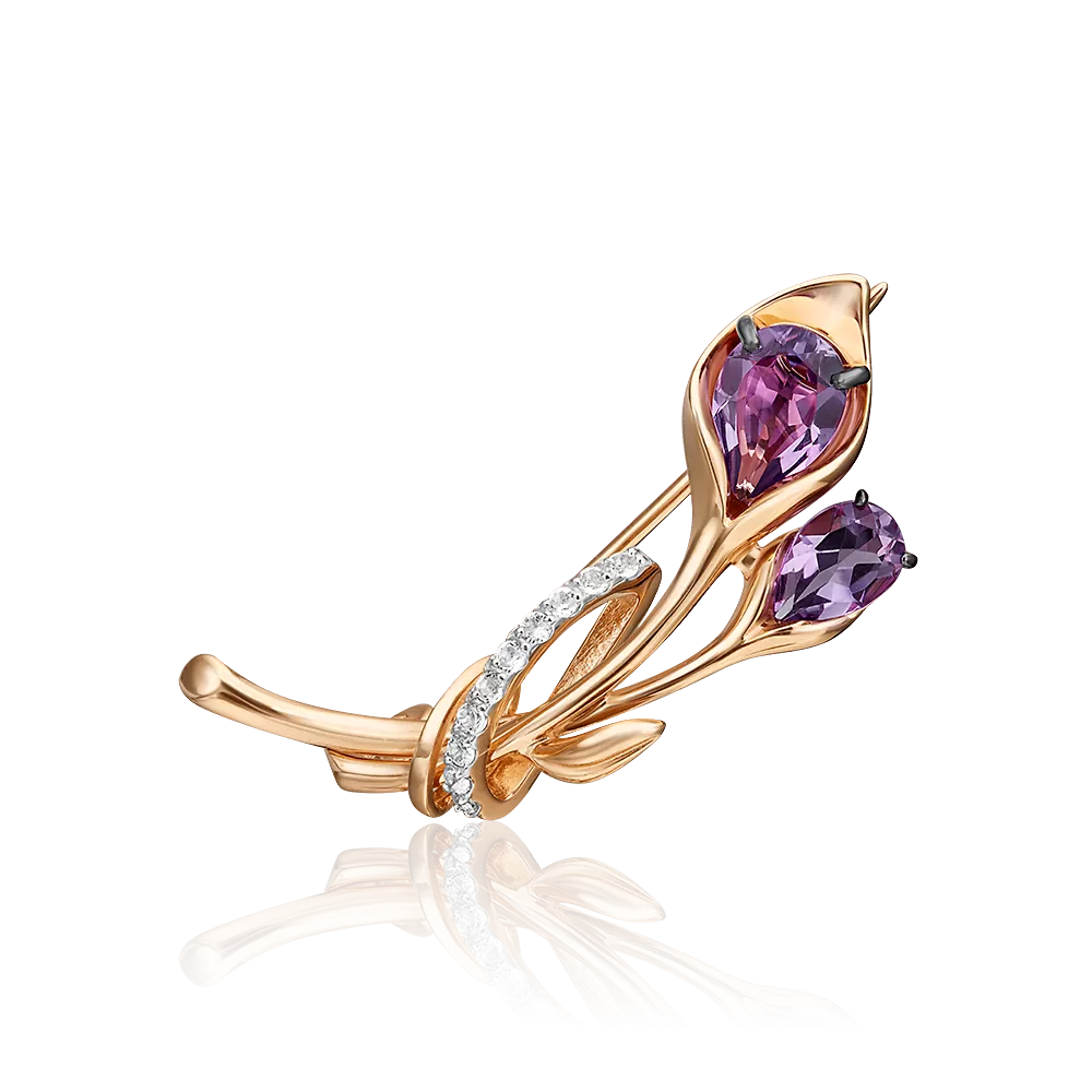 Брошь «Цветок» из красного золота с аметистами и натуральными топазами white 04-0239-00-225-1110-57