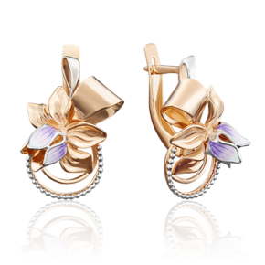 Серьги «Нарциссы» с английским замком из красного золота с эмалью 02-3945-00-000-1110-48