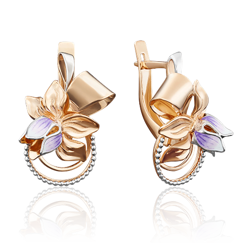 Серьги «Нарциссы» с английским замком из красного золота с эмалью 02-3945-00-000-1110-48