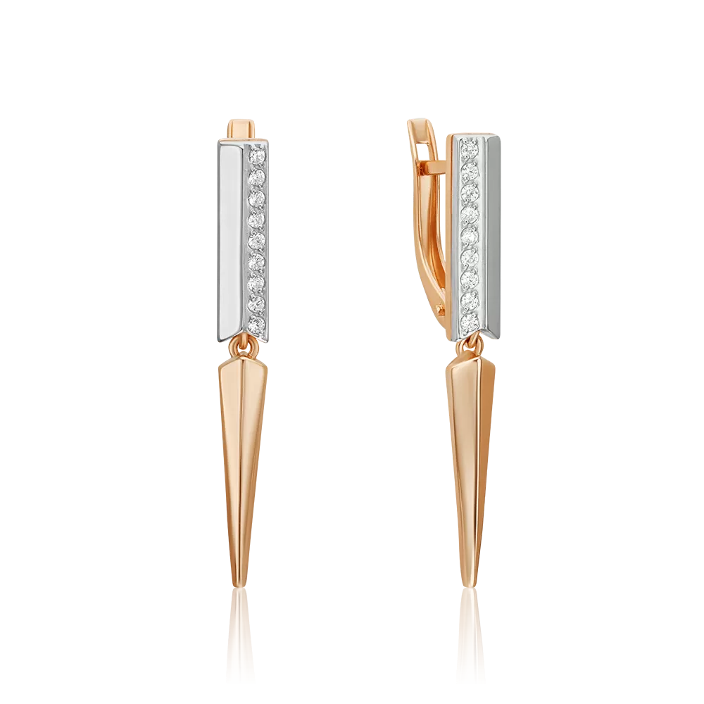 Серьги с английским замком из комбинированного золота с фианитами 02-5120-00-401-1111