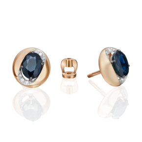 Серьги-пусеты из комбинированного золота с сапфиром и бриллиантами 02-5217-00-105-1111