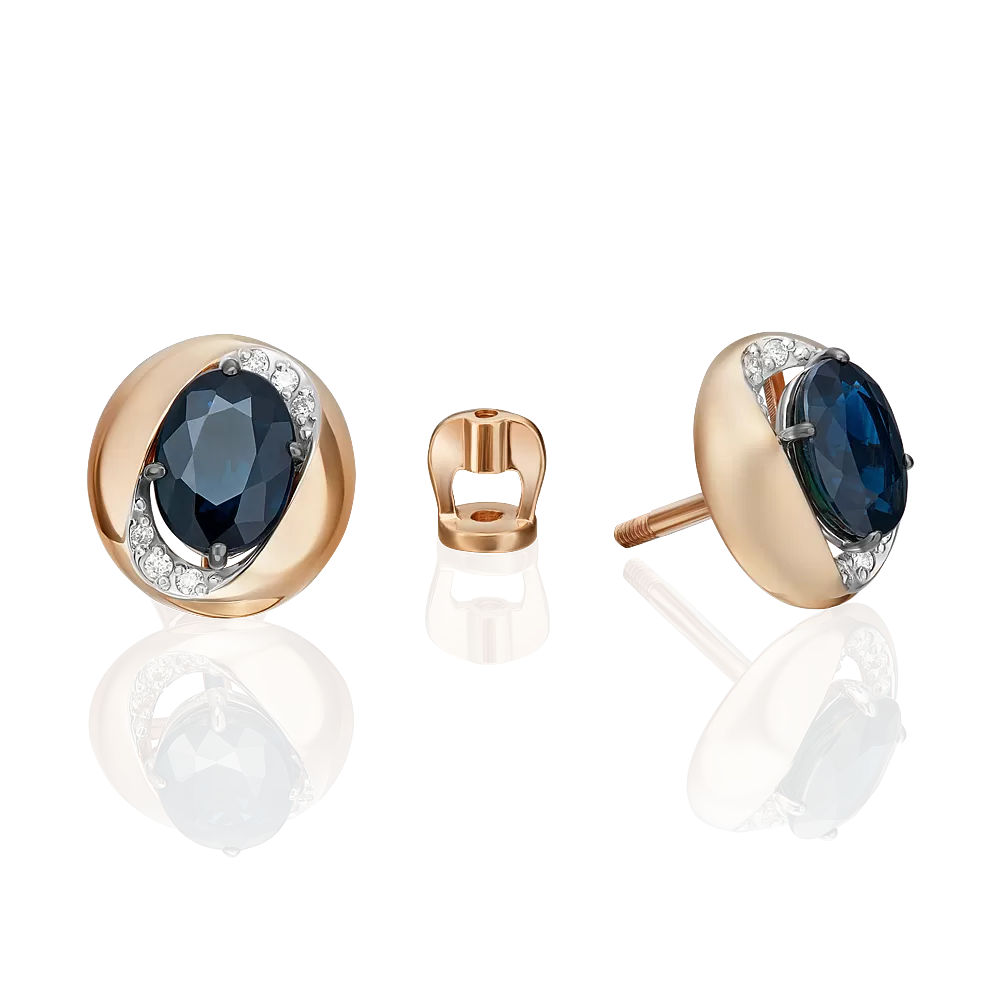 Серьги-пусеты из комбинированного золота с сапфиром и бриллиантами 02-5217-00-105-1111