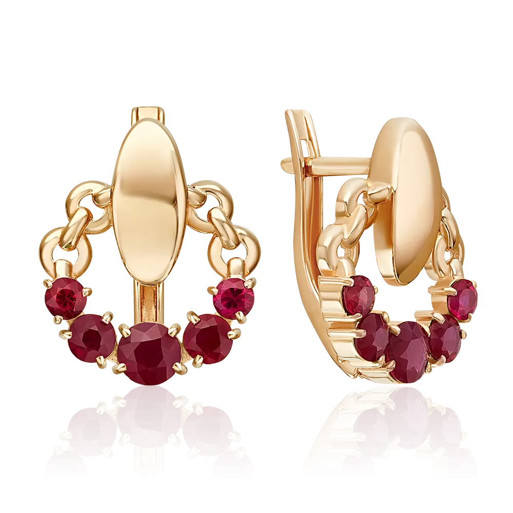 Серьги с английским замком из красного золота с рубинами 02-5469-00-104-1110