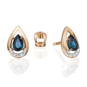 Серьги-пусеты из красного золота с сапфиром и бриллиантами 02-5222-00-105-1110