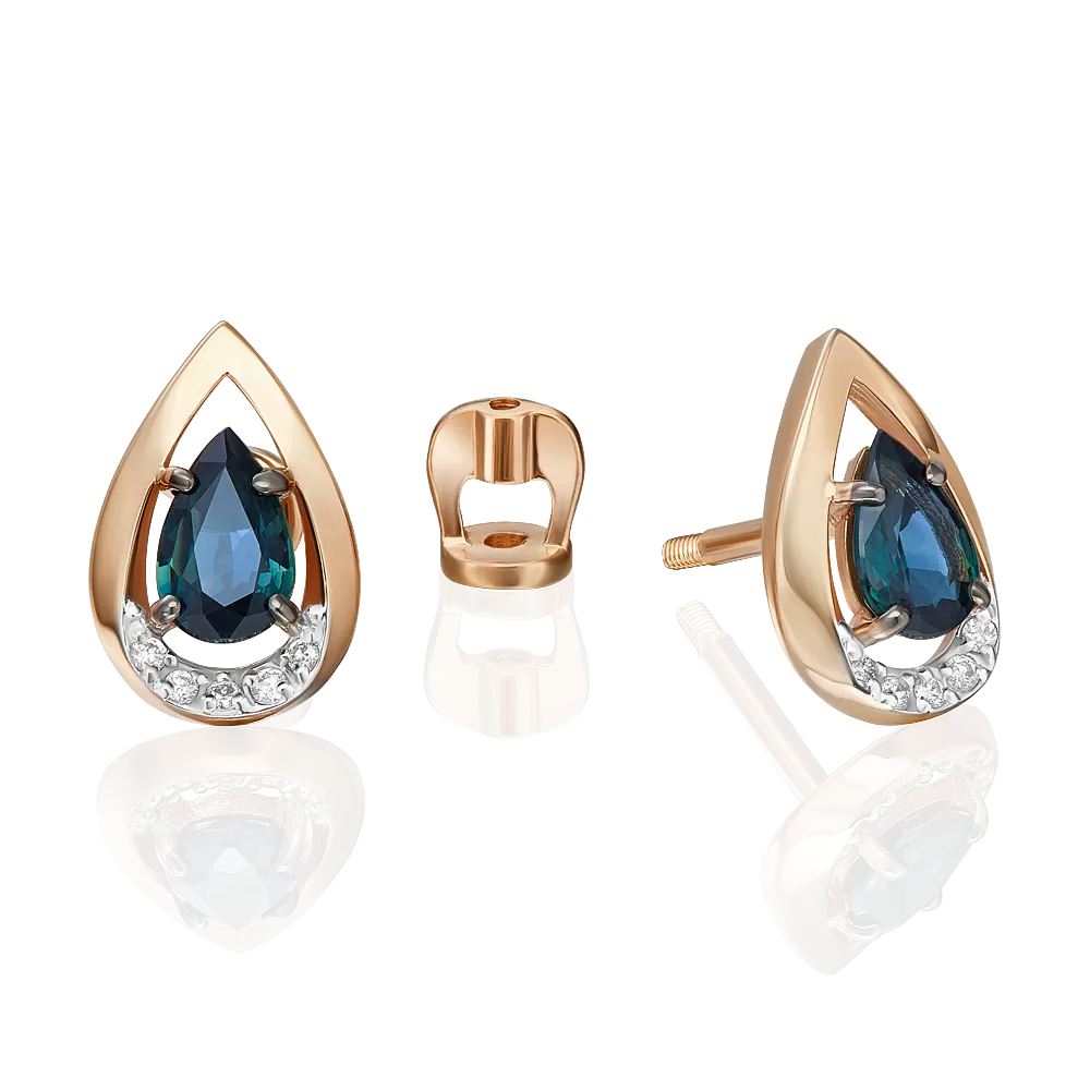 Серьги-пусеты из красного золота с сапфиром и бриллиантами 02-5222-00-105-1110