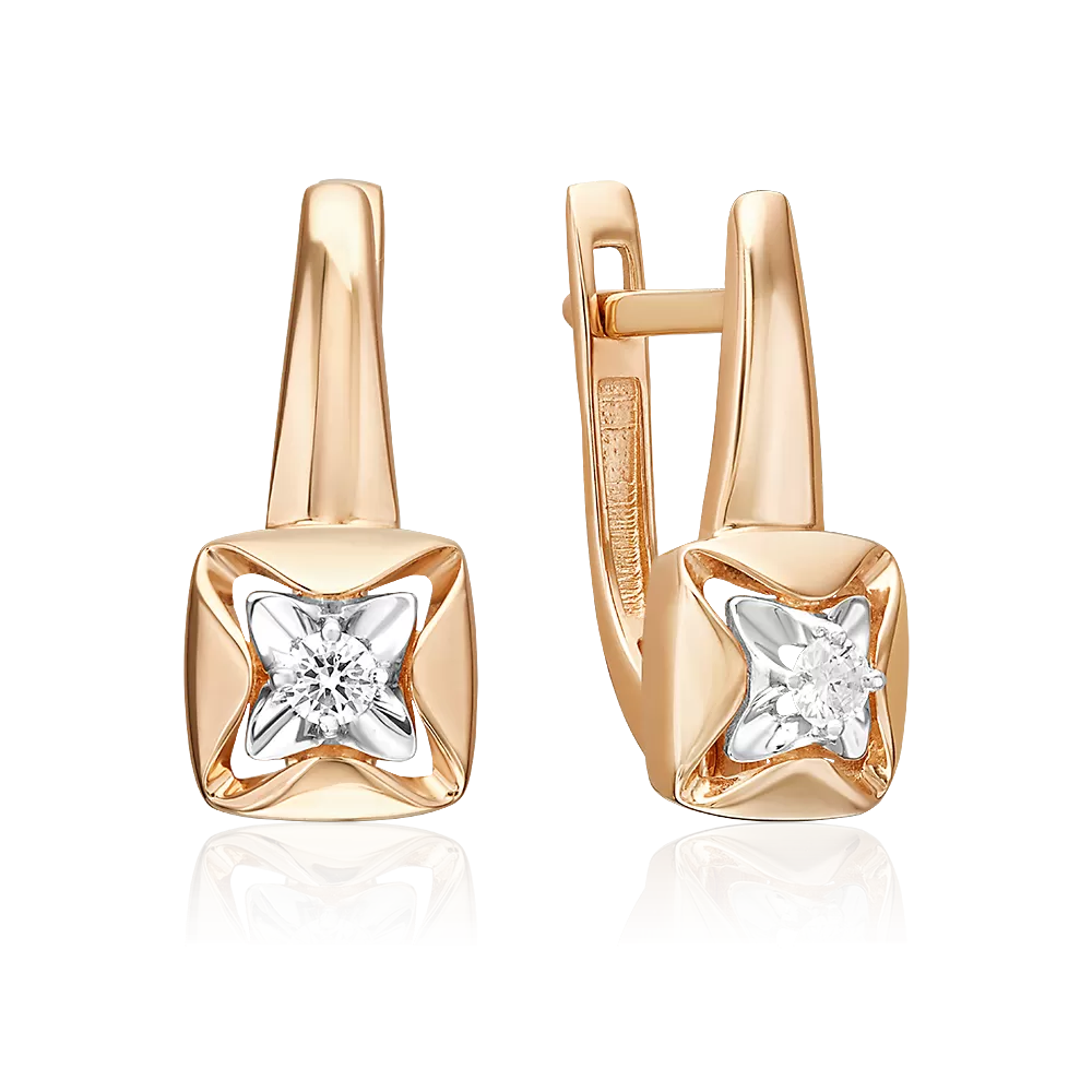 Серьги с английским замком из красного золота с бриллиантом 02-5439-00-101-1110