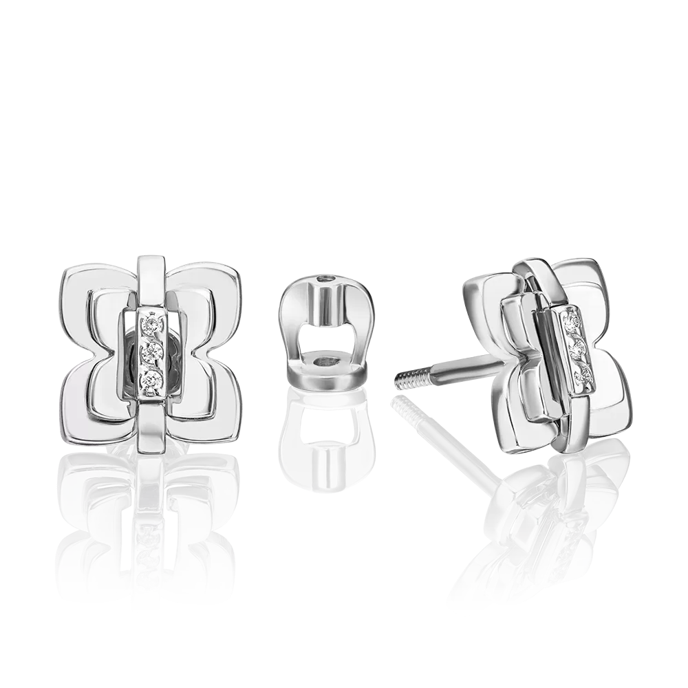 Серьги-пусеты из белого золота с бриллиантами 02-5011-00-101-1120