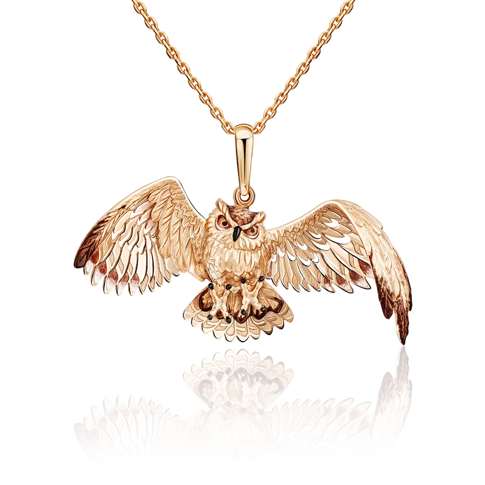 Подвеска «Сова» из красного золота с эмалью 03-2891-00-000-1110-59