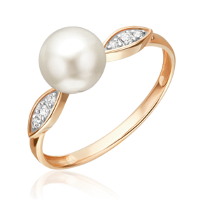 Кольцо из красного золота с жемчугом культивированным и фианитами 01-5961-00-302-1110