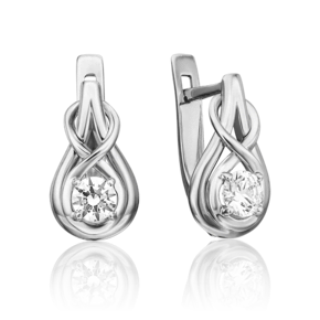 Серьги с английским замком из белого золота с фианитом 02-4467-00-501-1120-38