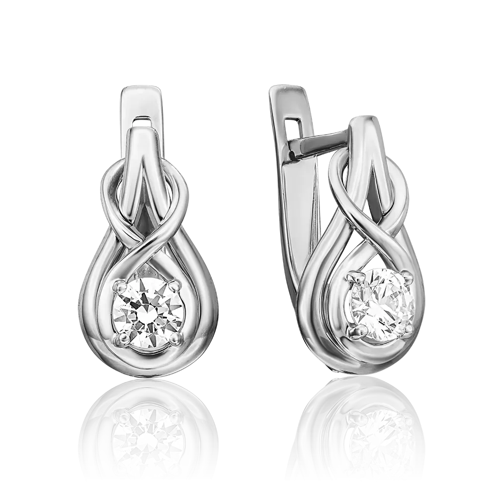 Серьги с английским замком из белого золота с фианитом 02-4467-00-501-1120-38