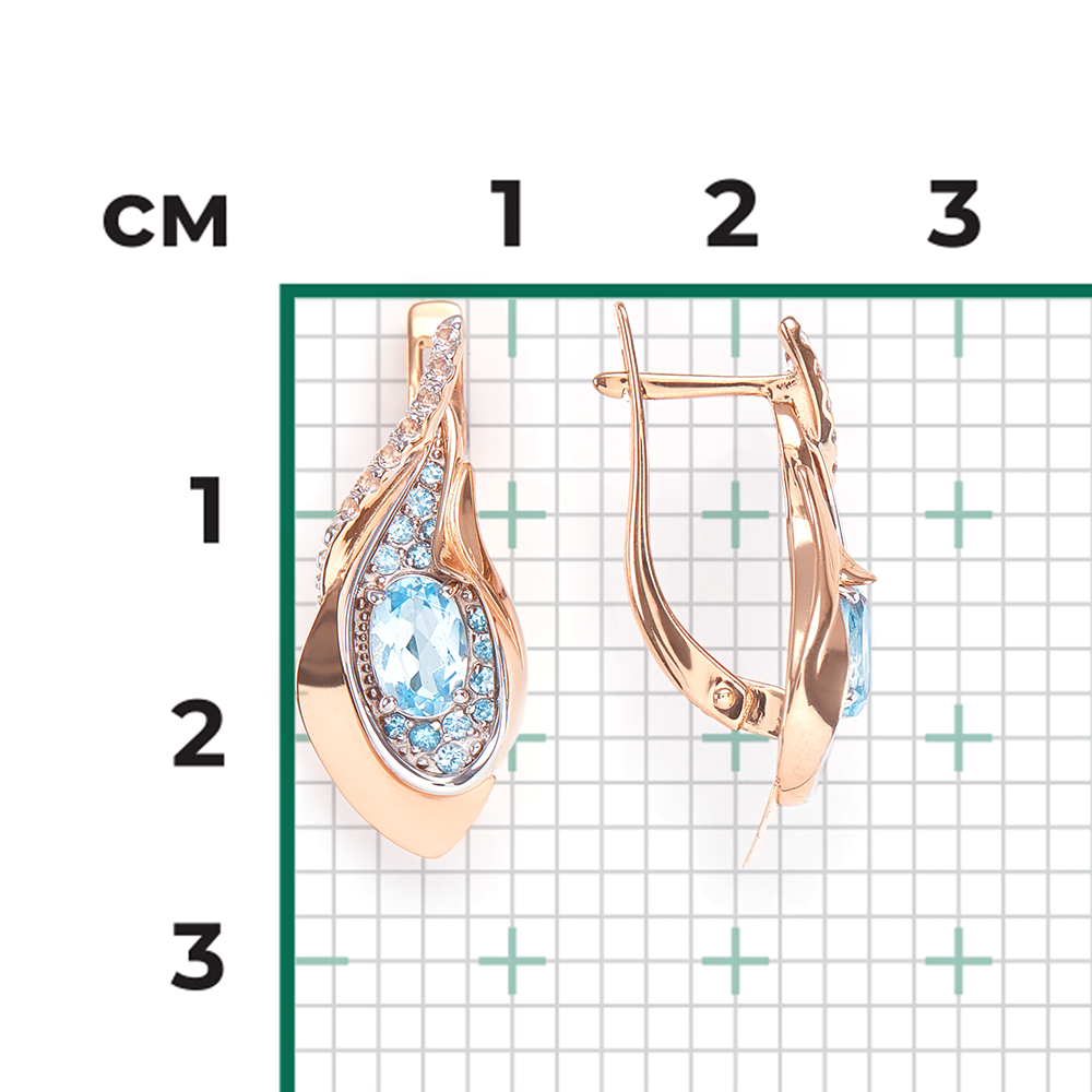 Серьги с английским замком из красного золота с топазами и натуральными топазами white 02-4168-00-201-1110-46