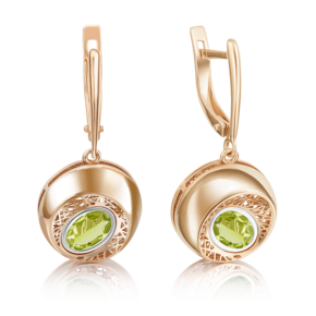 Серьги с английским замком из красного золота с хризолитом 02-4054-00-205-1110-57