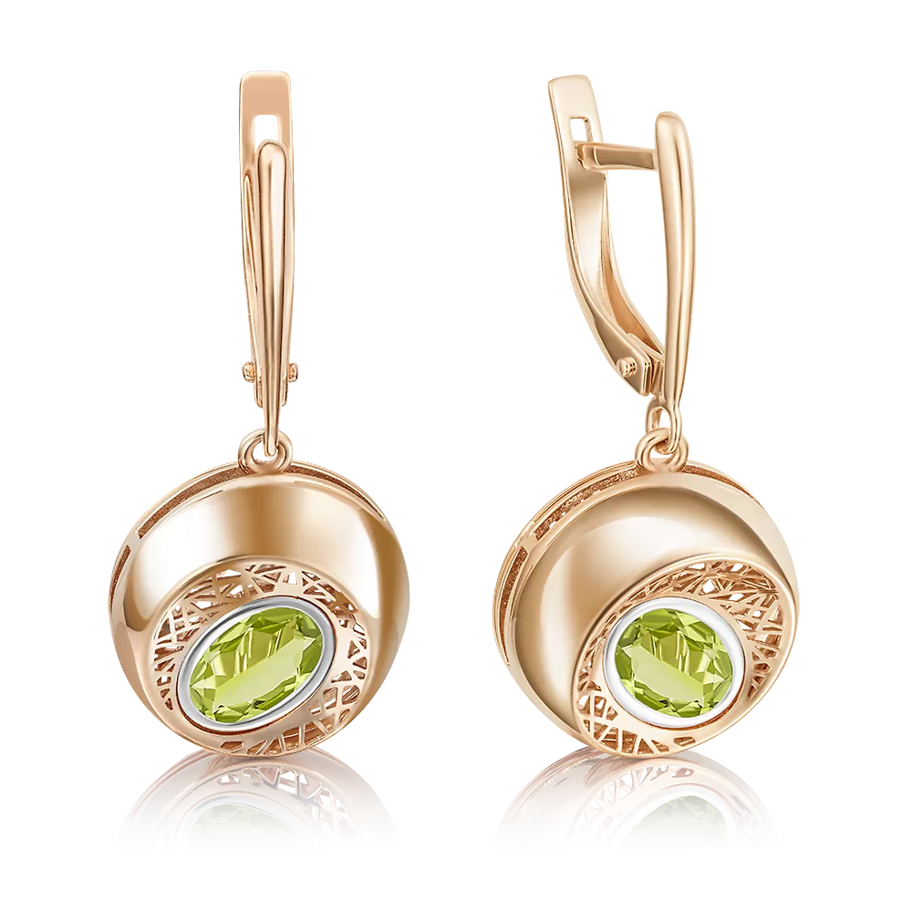 Серьги с английским замком из красного золота с хризолитом 02-4054-00-205-1110-57