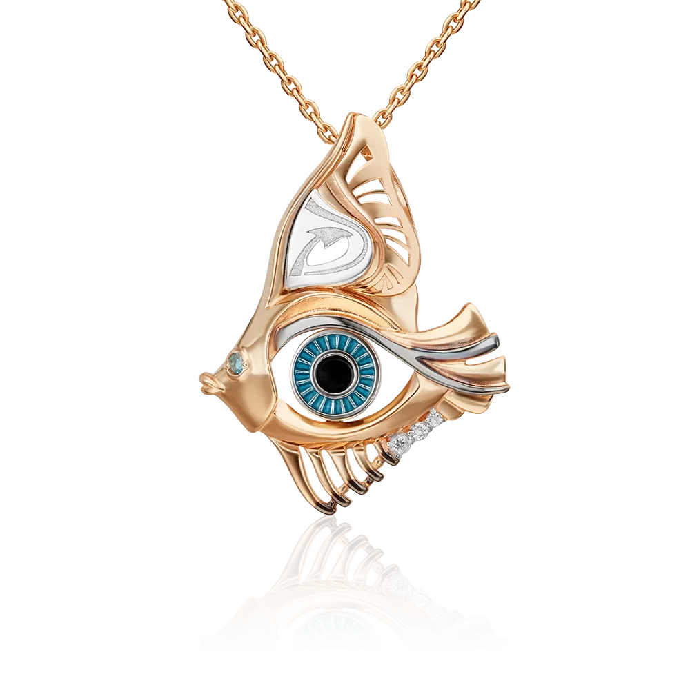 Подвеска «Взгляд на время» из комбинированного золота с топазом, натуральными топазами white и эмалью 03-3304-00-201-1111