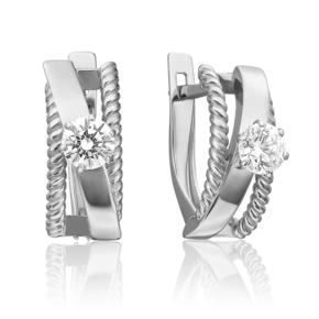 Серьги с английским замком из белого золота с фианитом 02-4489-00-501-1120-38