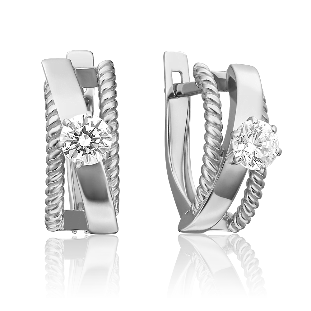 Серьги с английским замком из белого золота с фианитом 02-4489-00-501-1120-38