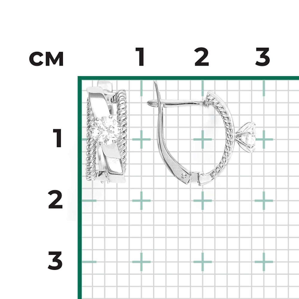 Серьги с английским замком из белого золота с фианитом 02-4489-00-501-1120-38