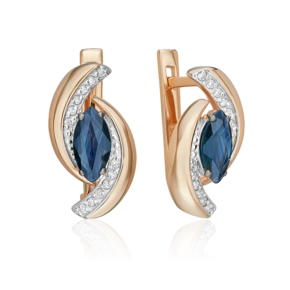 Серьги с английским замком из красного золота с сапфиром и бриллиантами 02-5235-00-105-1110