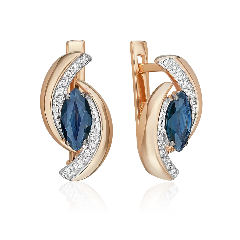 Серьги с английским замком из красного золота с сапфиром и бриллиантами 02-5235-00-105-1110