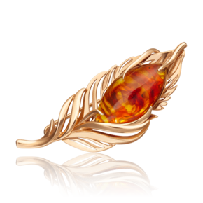 Брошь «Перо» из красного золота с янтарём 04-0217-00-271-1110-46