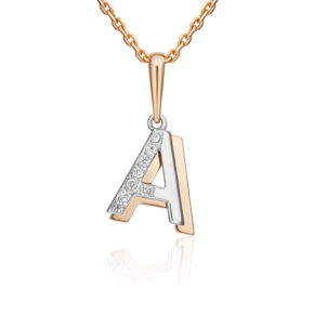 Подвеска «Буква А» из комбинированного золота с фианитами 03-3418-А-401-1111