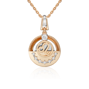 Подвеска «Знак зодиака Лев» из комбинированного золота с фианитами 03-3463-01-401-1111