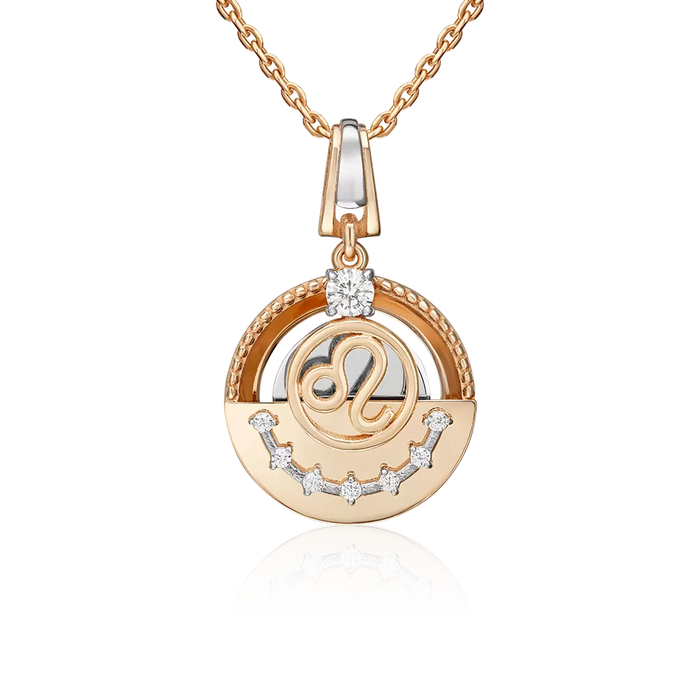 Подвеска «Знак зодиака Лев» из комбинированного золота с фианитами 03-3463-01-401-1111