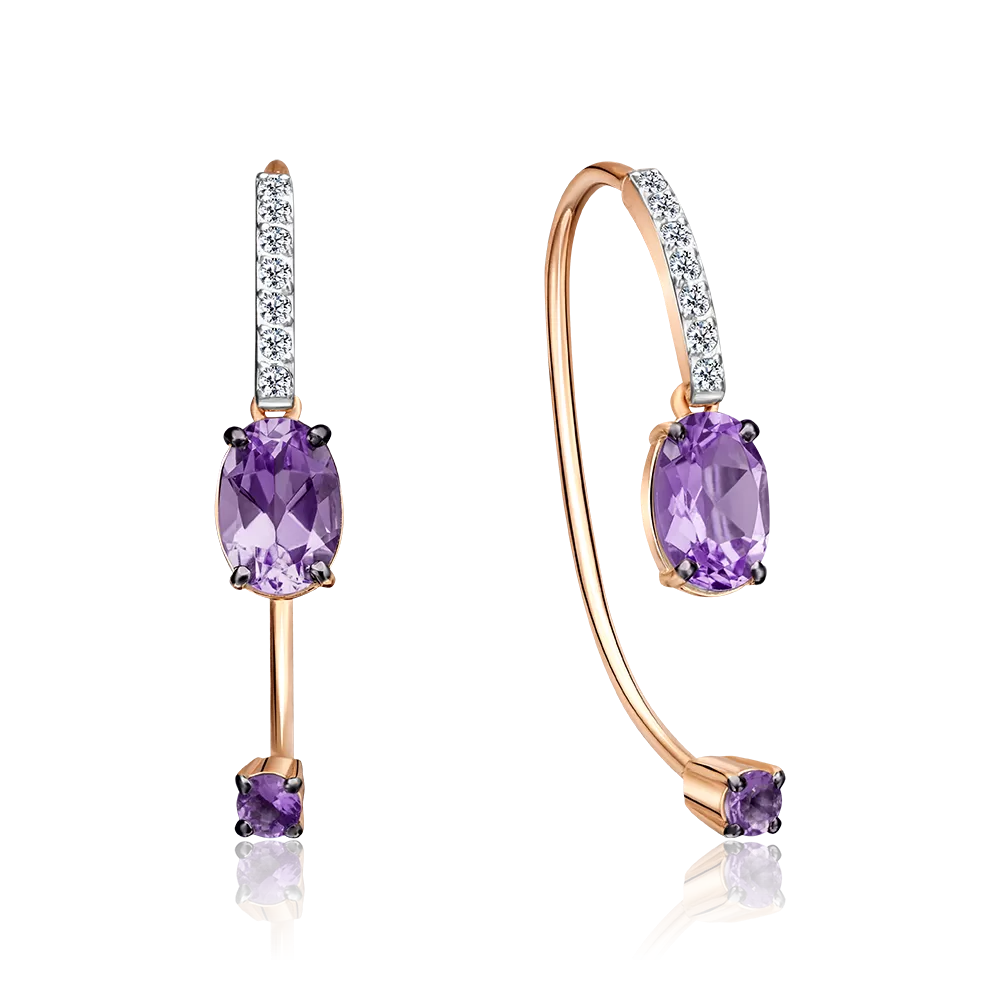 Серьги с французским замком из красного золота с аметистами и натуральными топазами white 02-4365-00-225-1110-57