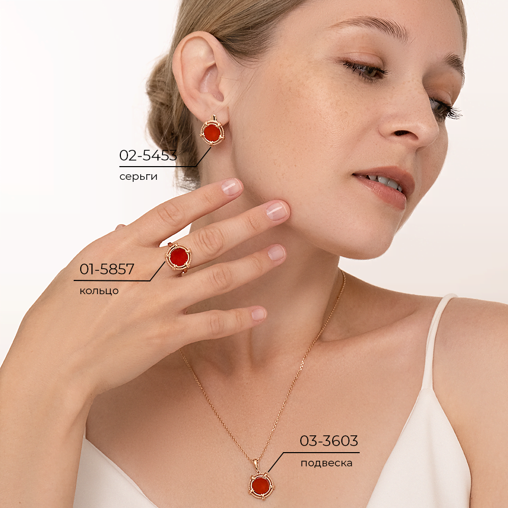 Серьги с английским замком из красного золота с сердоликом 02-5453-00-748-1110