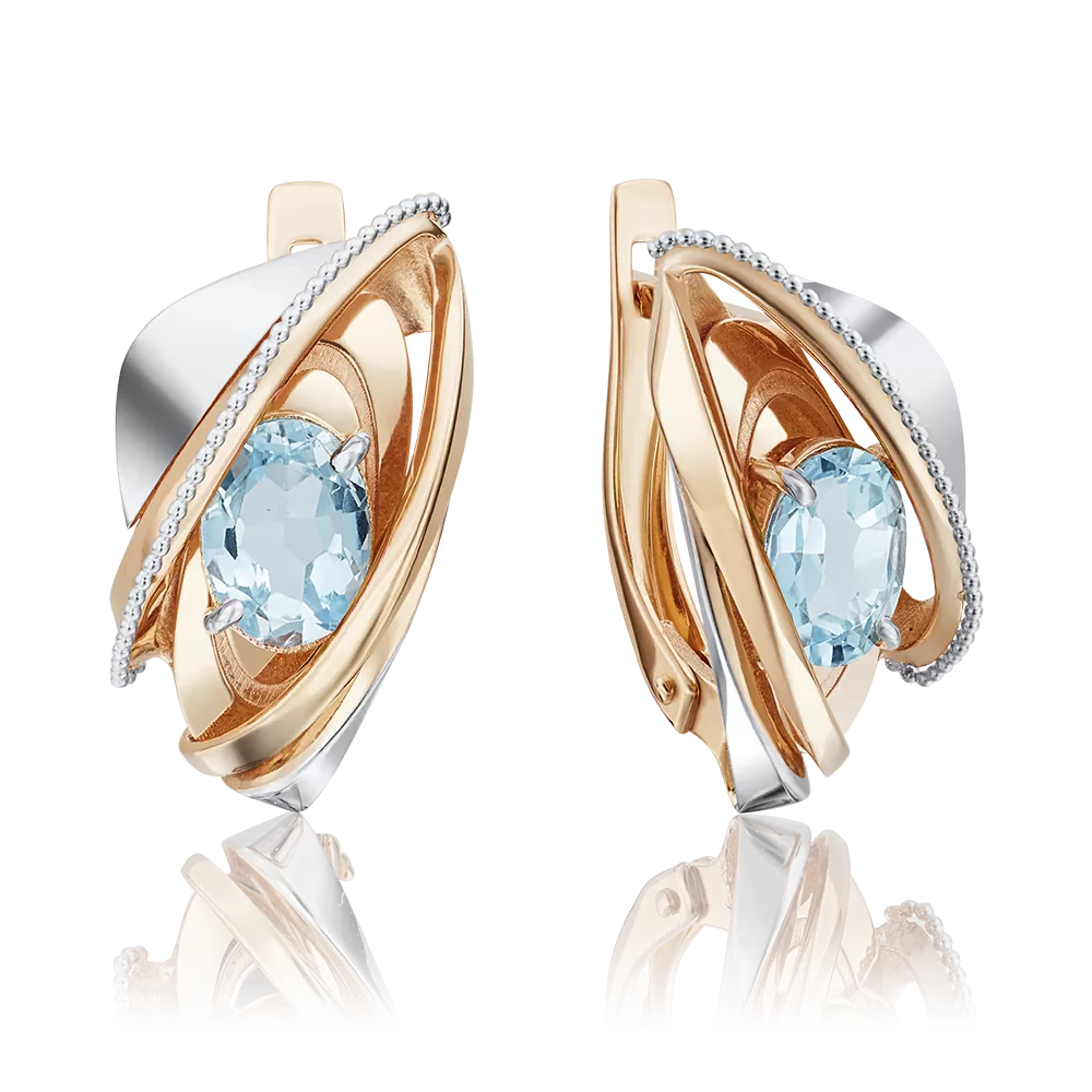 Серьги с английским замком из комбинированного золота с топазом 02-4036-00-201-1111-46