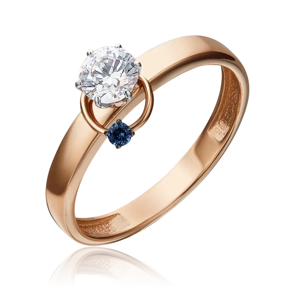 Помолвочное кольцо из комбинированного золота с фианитом и шпинелью синт. 01-5211-00-504-1111-38