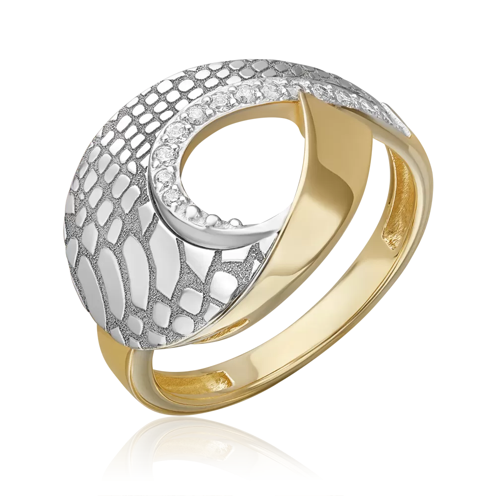 Кольцо с принтом «Питон» из комбинированного золота с фианитами 01-5716-00-401-1121